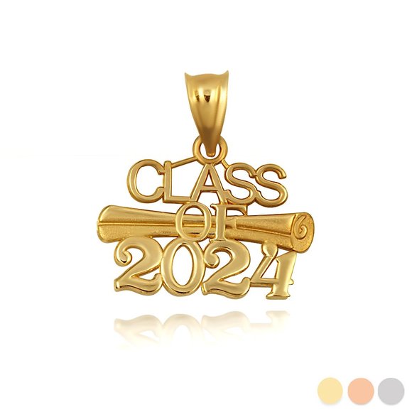 14K Solid Gold Class of 2024 Graduation Diploma Pendant - Yellow, Rose, white